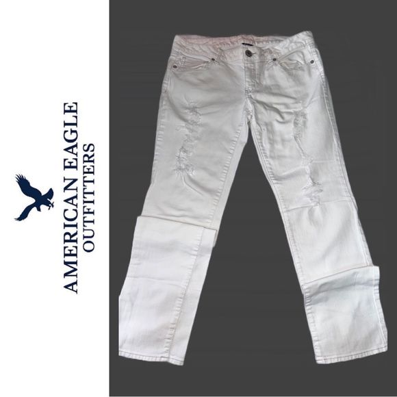 American Eagle Outfitters Women’s White Distressed Stretch Jeans - Size 12 - Picture 3 of 3